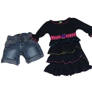 Dollie & Me Girls Black Pink Multicolor Dress and Angels Shorts size 7